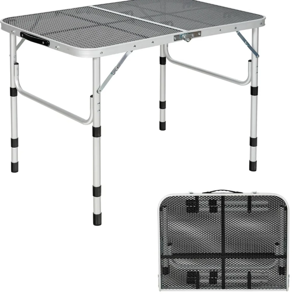 Klappbarer Campingtisch mit Eisengitter und Aluminiumrahmen für Innen- und Außenbereiche Silber