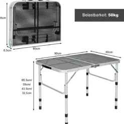 Klappbarer Campingtisch mit Eisengitter und Aluminiumrahmen für Innen- und Außenbereiche Silber