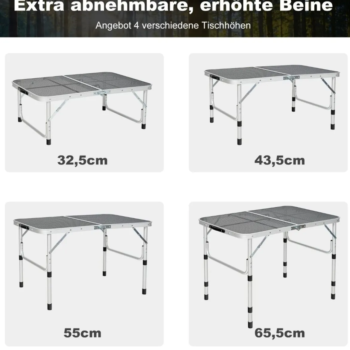Klappbarer Campingtisch mit Eisengitter und Aluminiumrahmen für Innen- und Außenbereiche Silber