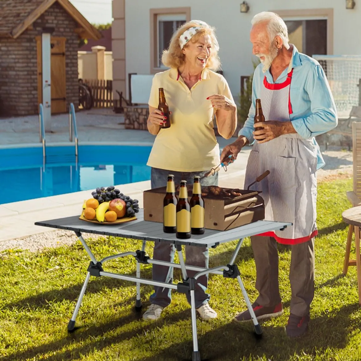 Klappbarer Campingtisch mit Tragetasche 4-stufig Höhenverstellbar 90 x 60,5 x 52 cm Silber