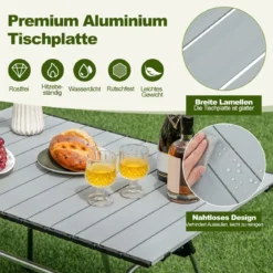 Klappbarer Campingtisch mit Tragetasche 4-stufig Höhenverstellbar 90 x 60,5 x 52 cm Silber