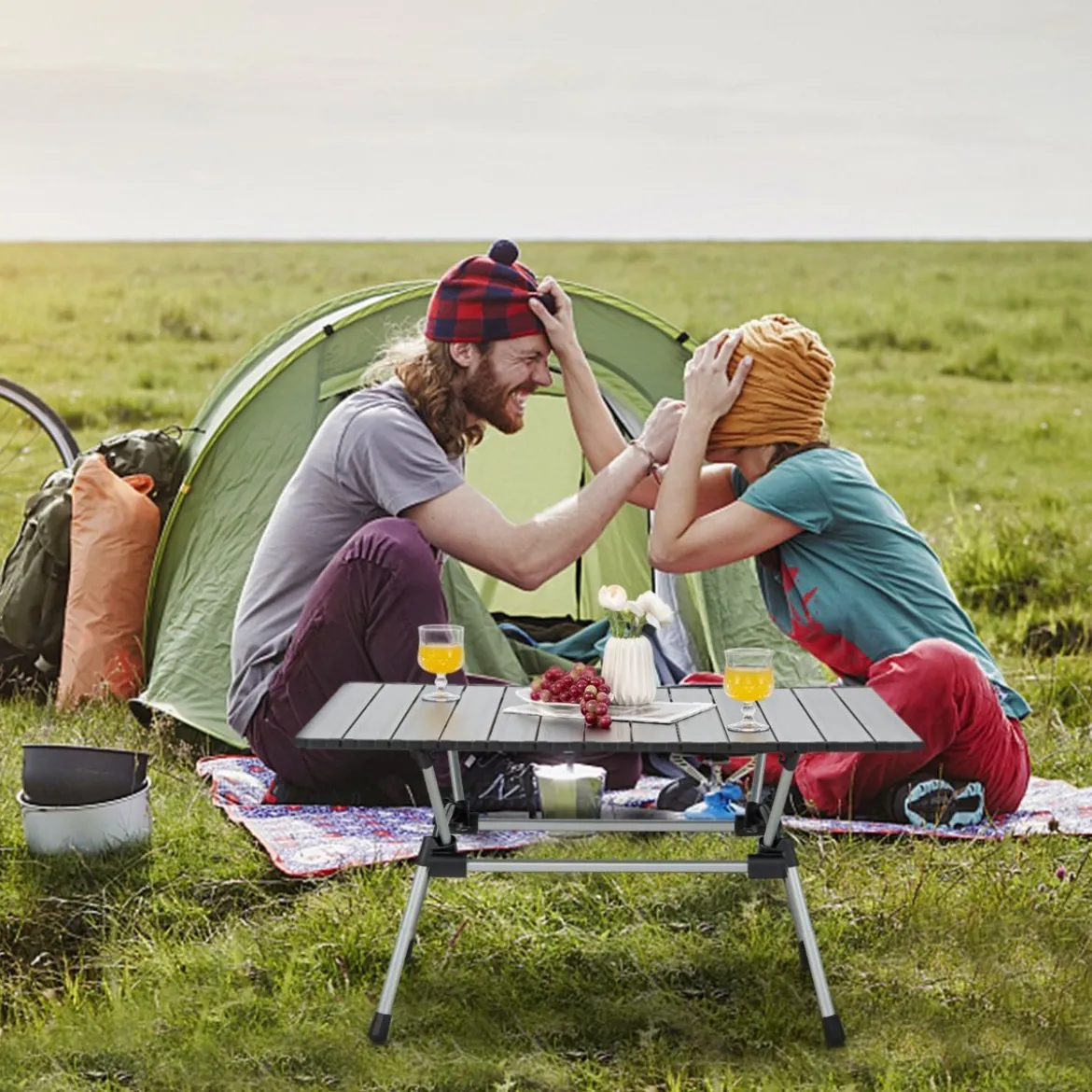 Klappbarer Campingtisch mit Tragetasche 4-stufig Höhenverstellbar 90 x 60,5 x 52 cm Silber