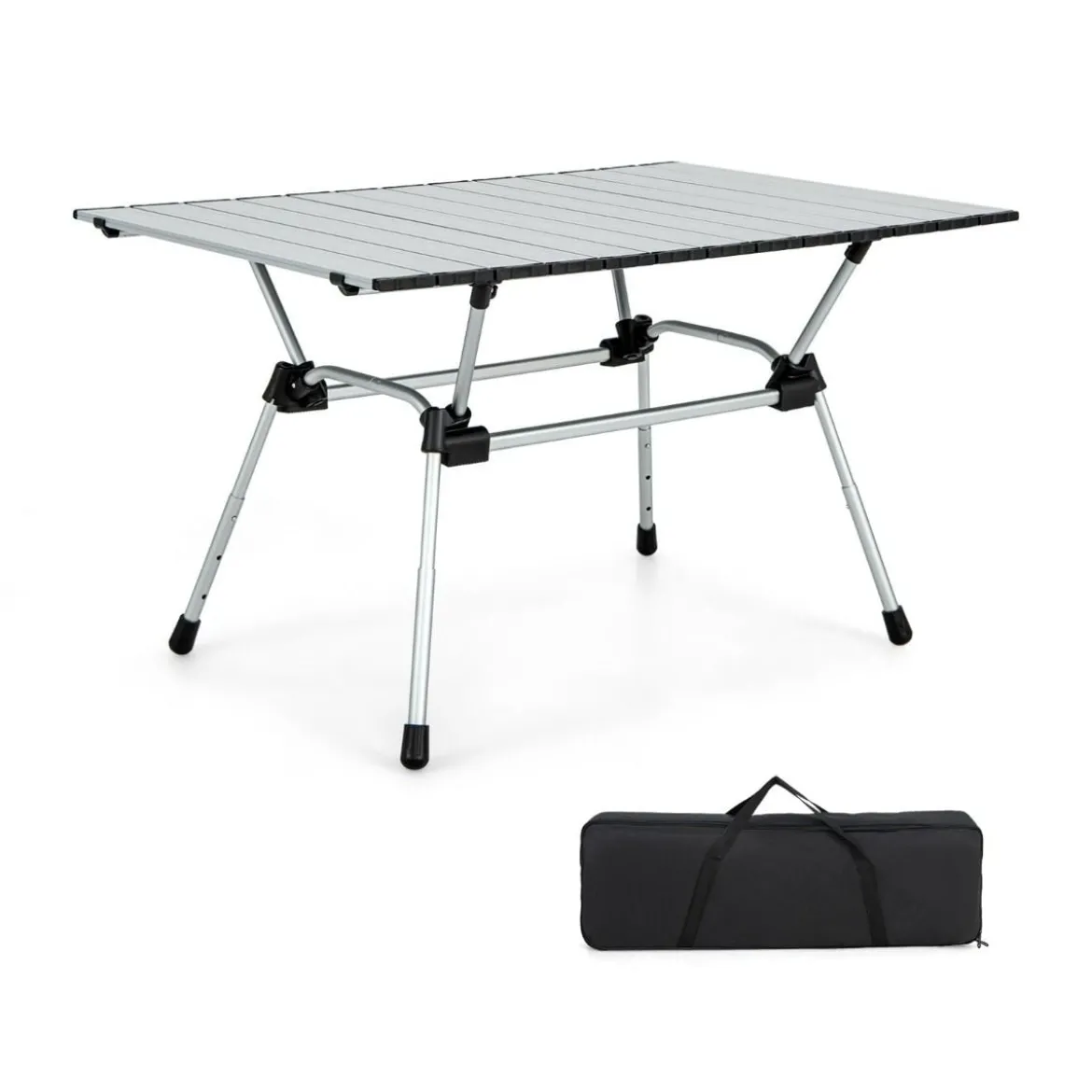 Klappbarer Campingtisch mit Tragetasche 4-stufig Höhenverstellbar 90 x 60,5 x 52 cm Silber