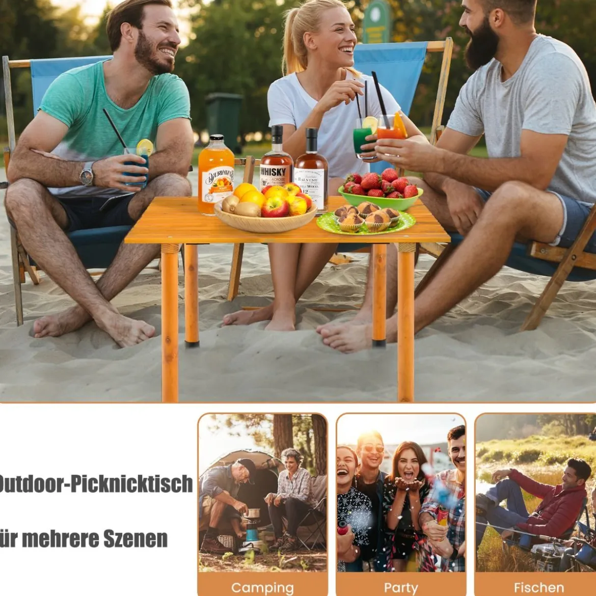 Klappbarer Campingtisch mit Tragetasche für Strand Picknicks & Angelausflüge Natur