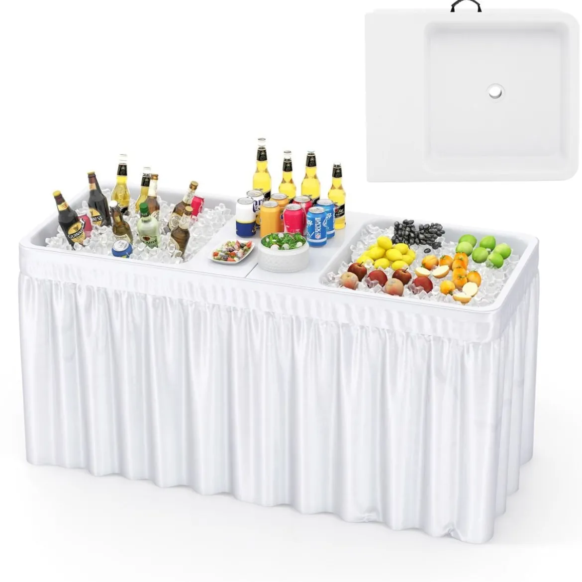 Klappbarer Campingtisch mit Doppelbecken & Schürze & Ablaufschlauch Kühltisch Gartentisch