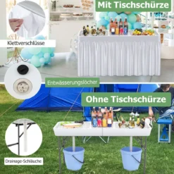 Klappbarer Campingtisch mit Doppelbecken & Schürze & Ablaufschlauch Kühltisch Gartentisch