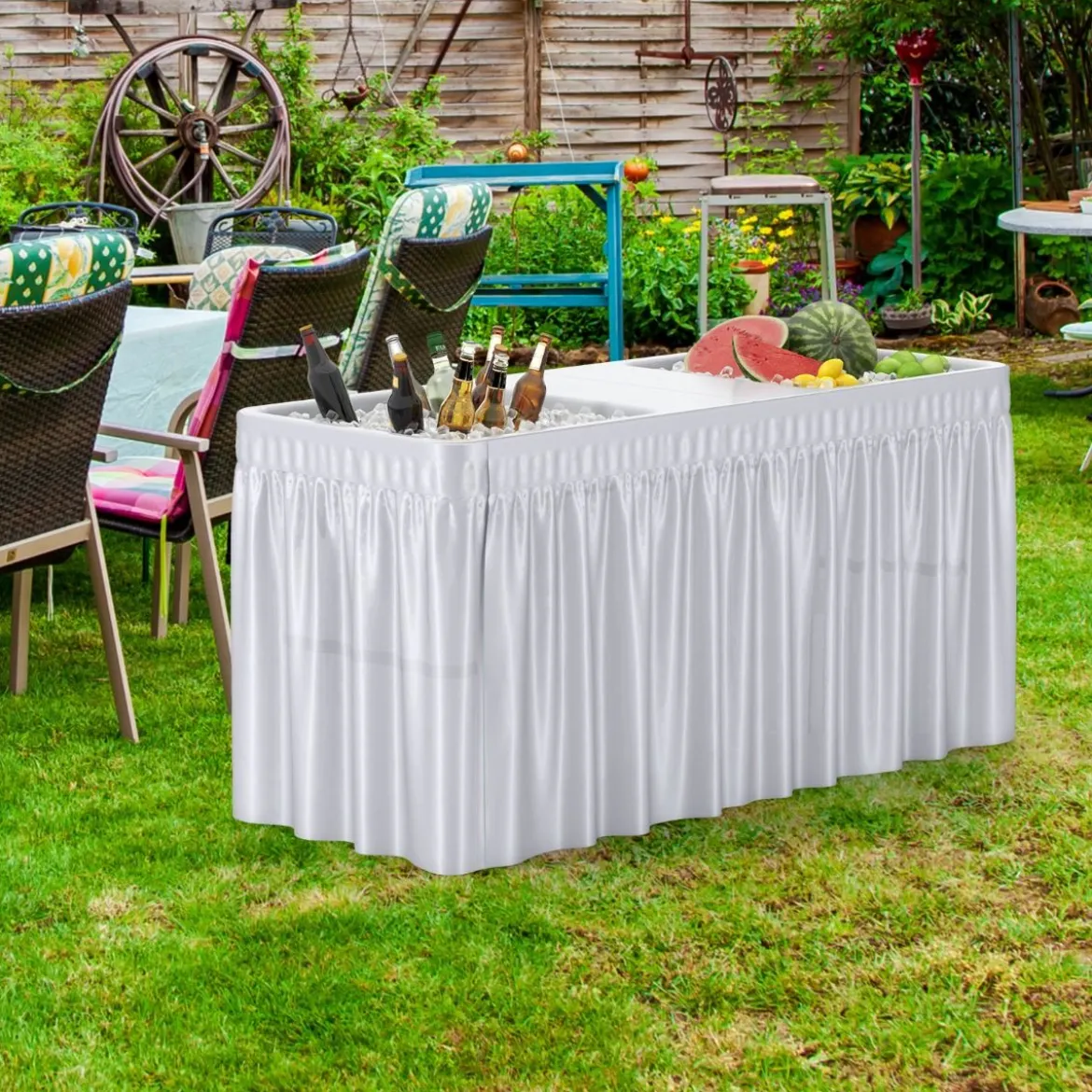 Klappbarer Campingtisch mit Doppelbecken & Schürze & Ablaufschlauch Kühltisch Gartentisch