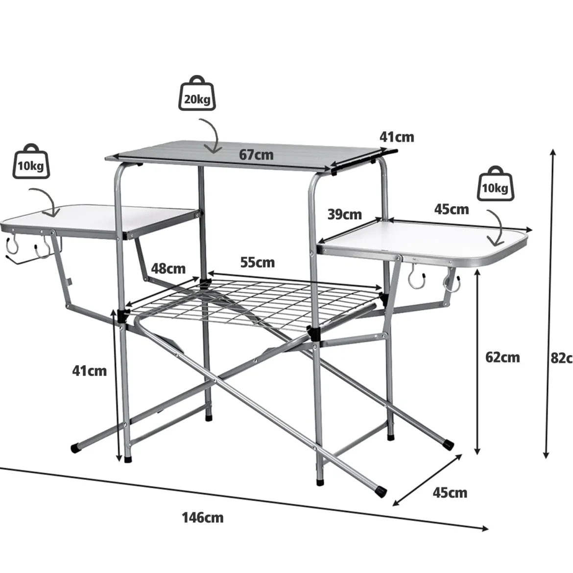 Klappbarer Campingtisch mit Tragetasche Campingküche BBQ Kochstation Falttisch für Grillpartys Silber
