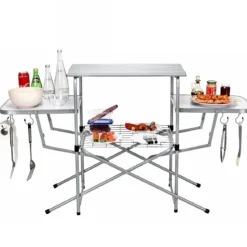 Klappbarer Campingtisch mit Tragetasche Campingküche BBQ Kochstation Falttisch für Grillpartys Silber