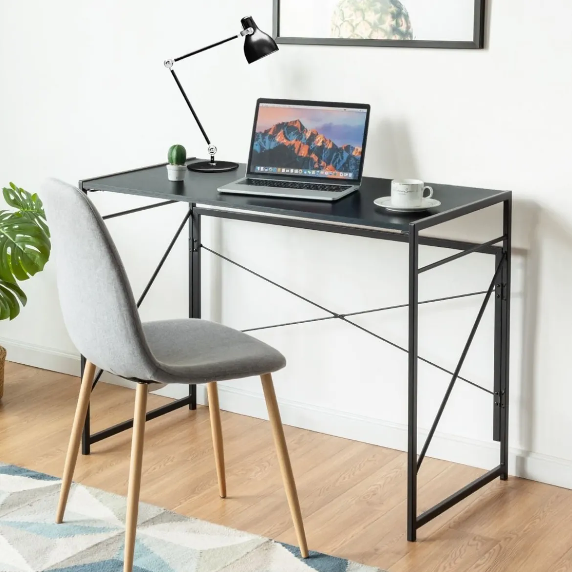 Klappbarer Computertisch Arbeitstisch mit Metallrahmen Laptop-Tisch bis 115 kg belastbar 100 x 50 x 75 cm Schwarz