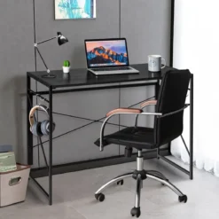 Klappbarer Computertisch Arbeitstisch mit Metallrahmen Laptop-Tisch bis 115 kg belastbar 100 x 50 x 75 cm Schwarz