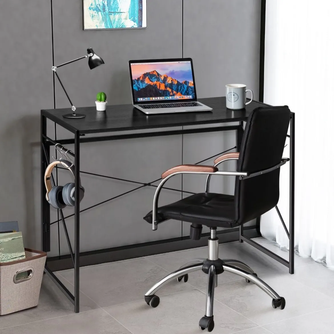Klappbarer Computertisch Arbeitstisch mit Metallrahmen Laptop-Tisch bis 115 kg belastbar 100 x 50 x 75 cm Schwarz