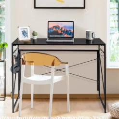 Klappbarer Computertisch Arbeitstisch mit Metallrahmen Laptop-Tisch bis 115 kg belastbar 100 x 50 x 75 cm Schwarz