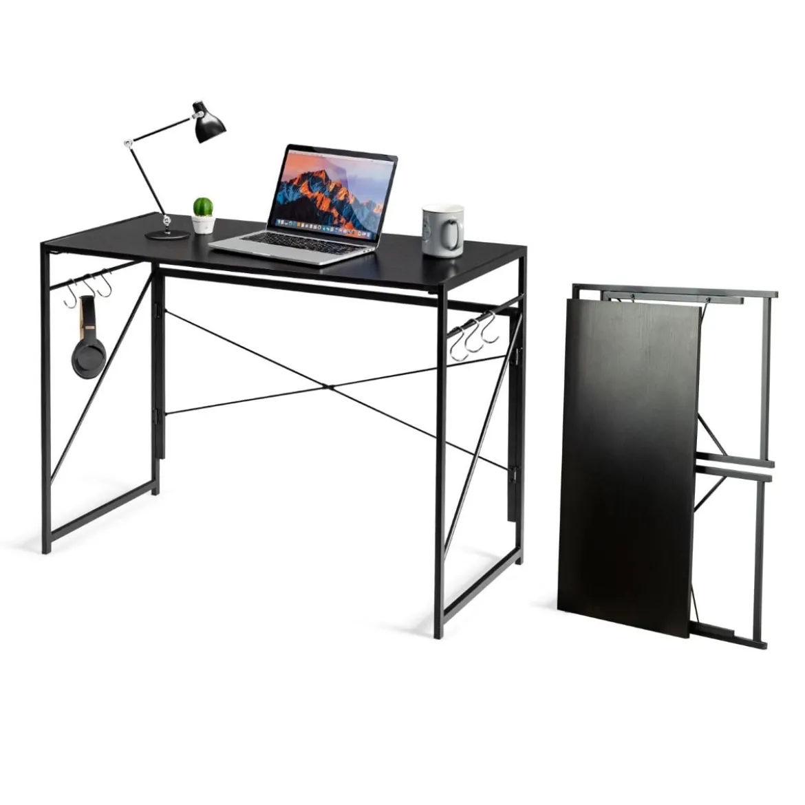 Klappbarer Computertisch Arbeitstisch mit Metallrahmen Laptop-Tisch bis 115 kg belastbar 100 x 50 x 75 cm Schwarz