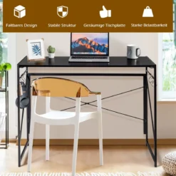 Klappbarer Computertisch Arbeitstisch mit Metallrahmen Laptop-Tisch bis 115 kg belastbar 100 x 50 x 75 cm Schwarz