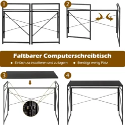 Klappbarer Computertisch Arbeitstisch mit Metallrahmen Laptop-Tisch bis 115 kg belastbar 100 x 50 x 75 cm Schwarz