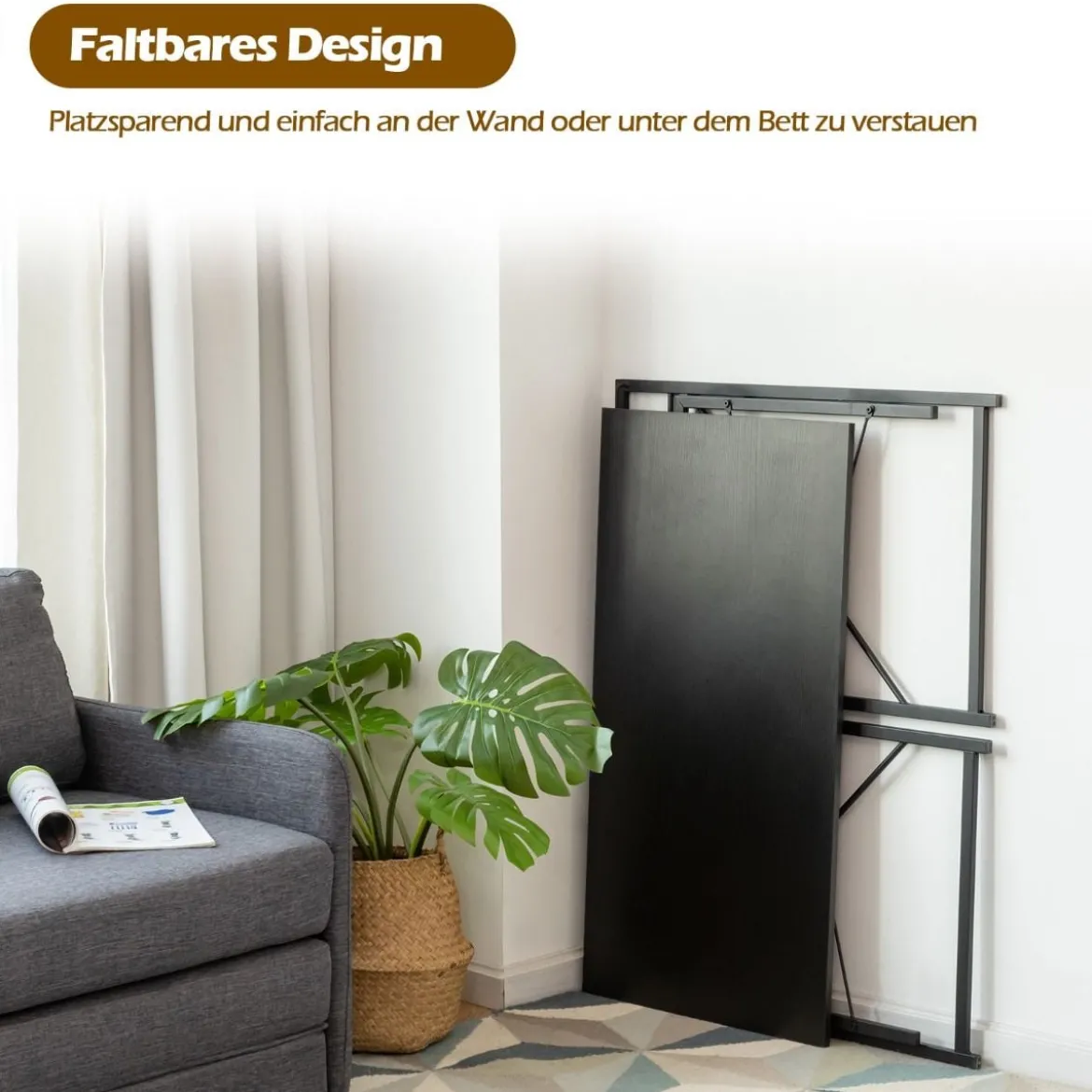 Klappbarer Computertisch Arbeitstisch mit Metallrahmen Laptop-Tisch bis 115 kg belastbar 100 x 50 x 75 cm Schwarz