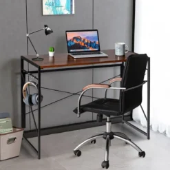 Klappbarer Computertisch Arbeitstisch mit Metallrahmen Laptop-Tisch bis 115 kg belastbar Braun 100 x 50 x 75 cm