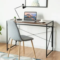 Klappbarer Computertisch Arbeitstisch mit Metallrahmen Laptop-Tisch bis 115 kg belastbar Braun 100 x 50 x 75 cm
