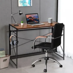 Klappbarer Computertisch Arbeitstisch mit Metallrahmen Laptop-Tisch bis 115 kg belastbar 100 x 50 x 75 cm Rustikales Braun