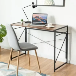 Klappbarer Computertisch Arbeitstisch mit Metallrahmen Laptop-Tisch bis 115 kg belastbar 100 x 50 x 75 cm Rustikales Braun