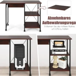 Klappbarer Computertisch Moderner Schreibtisch mit 2-stufigen Ablagefächern 107,5 x 54 x 77 cm Braun