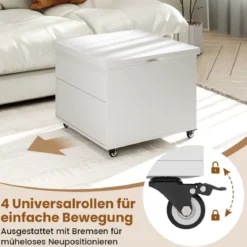 Klappbarer Couchtisch mit Höhenverstellbarer Platte & Verstecktem Stauraum Sofatisch Weiß