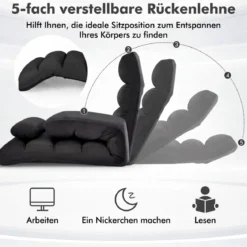 Klappbare Relaxliege mit Verstellbarer Rückenlehne & Schlaffunktion Bodenstuhl Bodenliege Schwarz