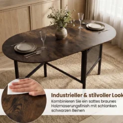 Klappbarer Esstisch für 6-8 Personen Platzsparender Klapptisch Ovaler Küchentisch Braun