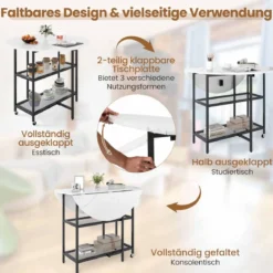 Klappbarer Esstisch mit Marmor Optik Mobiler Klapptisch für 4 Personen Küchentisch Weiß
