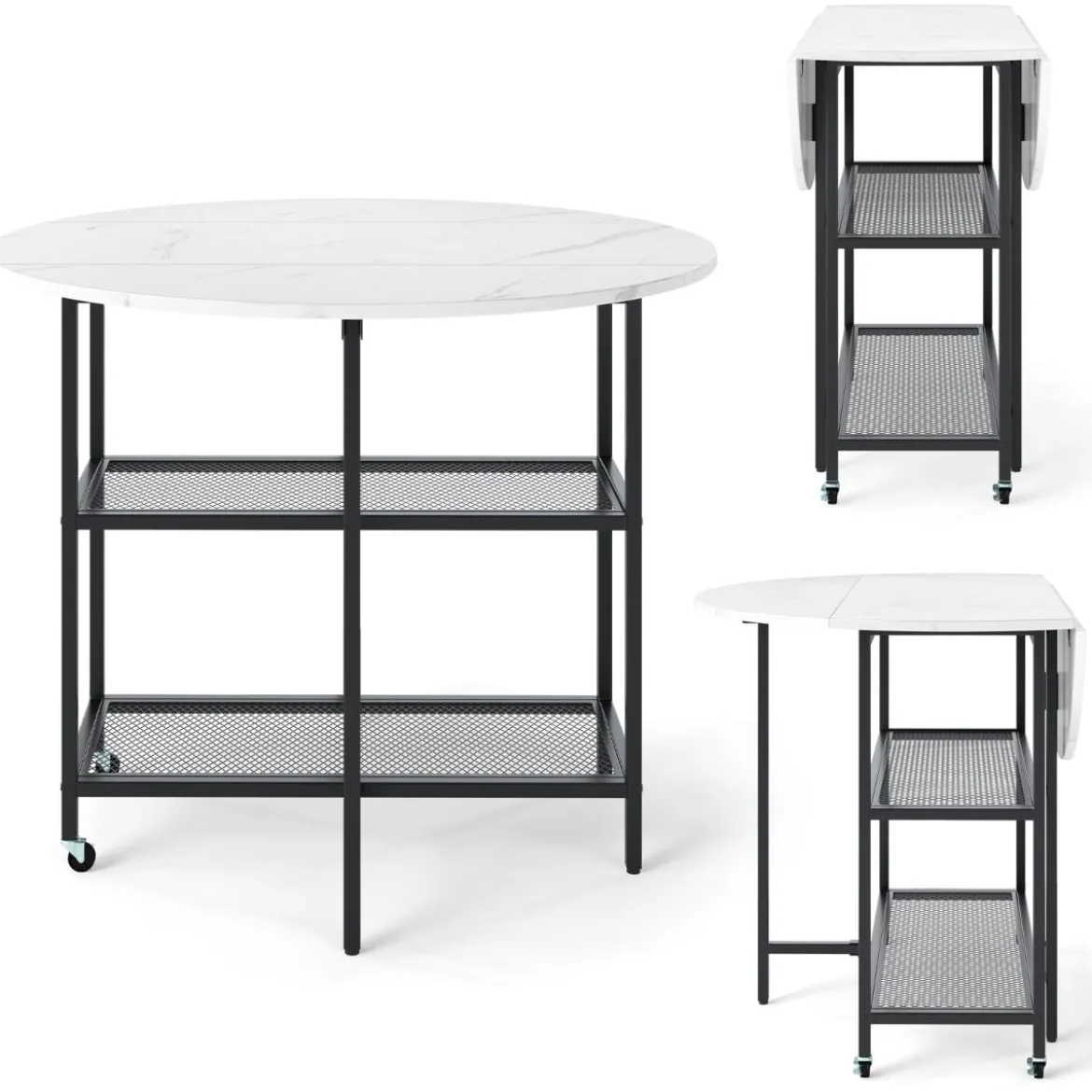 Klappbarer Esstisch mit Marmor Optik Mobiler Klapptisch für 4 Personen Küchentisch Weiß