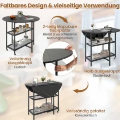 Klappbarer Esstisch mit Marmor Optik Mobiler Klapptisch für 4 Personen Küchentisch Schwarz