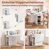 Klappbarer Esstisch mit 2 Rädern & 2-stufiger Ablagefläche & Schublade Klapptisch Weiß