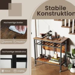 Klappbarer Esstisch mit Rollen & Ablage & Weinregal Platzsparender Küchentisch Klapptisch Braun
