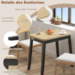 Klappbarer Esstisch mit Verstecktem Stauraum Ausziehbarer Küchentisch für 4 Personen Natur