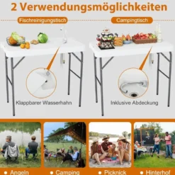 Klappbarer Fischreinigungstisch mit Spüle & Wasserhahn Tragbarer Campingtisch Weiß