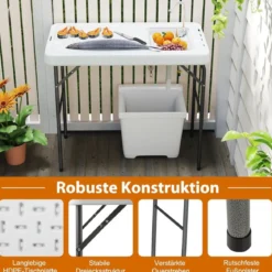 Klappbarer Fischreinigungstisch mit Spüle & Wasserhahn Tragbarer Campingtisch Weiß