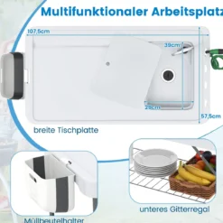Klappbarer Fischreinigungstisch mit Spüle & Gitterablage & Wasserhahn Filetiertisch Weiß