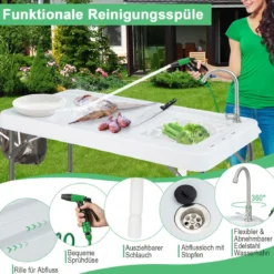 Klappbarer Fischreinigungstisch Filetiertisch mit Spüle Gitterablage 107,5 x 57,5 x 87 cm Weiß