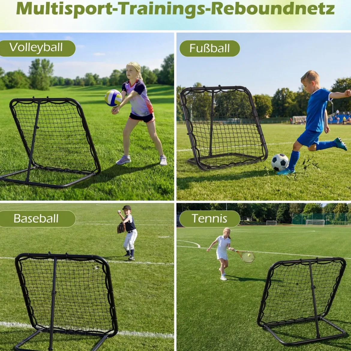 Klappbarer Fußball Rebounder mit 4 Verstellbarem Winkel Rückprallwand Rebound Netz