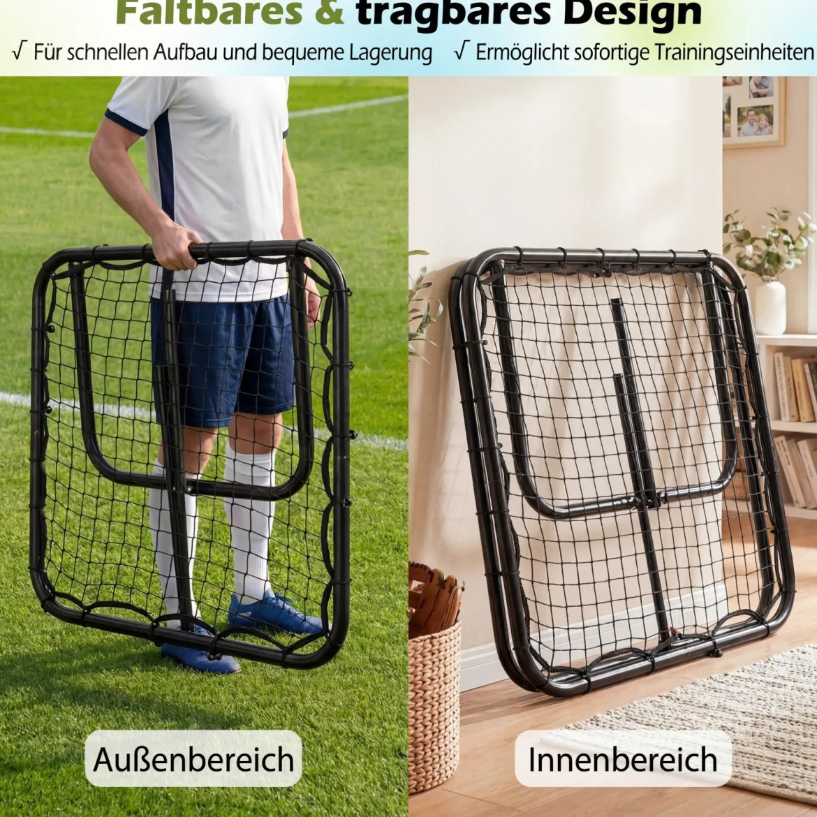 Klappbarer Fußball Rebounder mit 4 Verstellbarem Winkel Rückprallwand Rebound Netz
