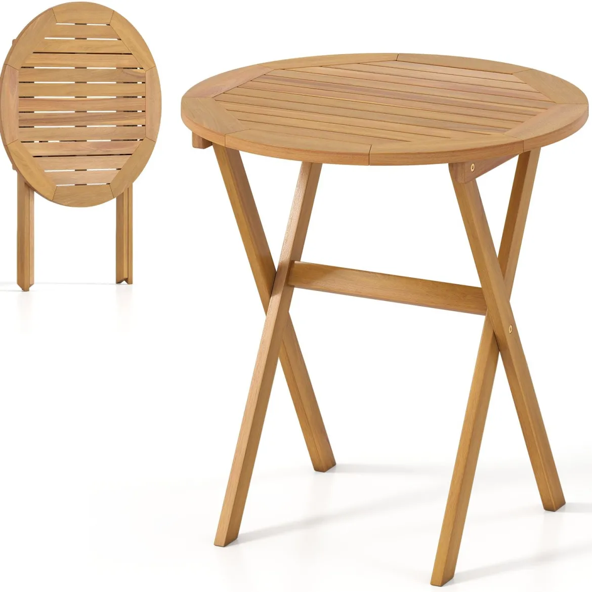 Klappbarer Gartentisch Wetterfester Holztisch Klapptisch aus Akazienholz Runder Esstisch Ø67 cm