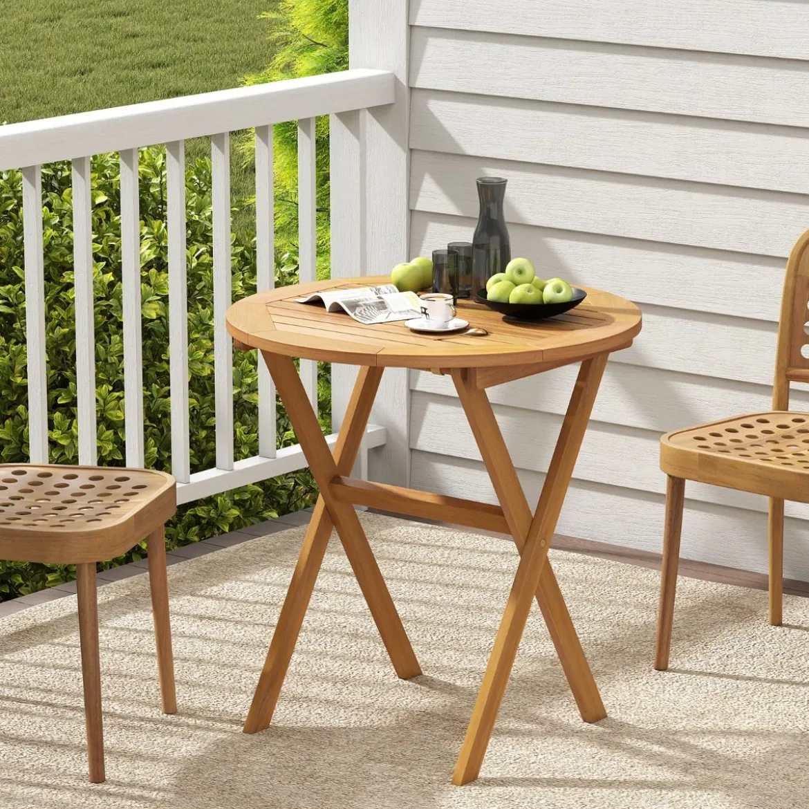 Klappbarer Gartentisch Wetterfester Holztisch Klapptisch aus Akazienholz Runder Esstisch Ø67 cm