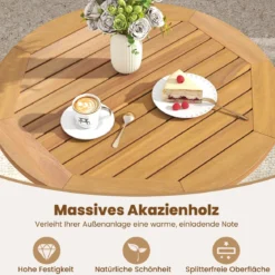 Klappbarer Gartentisch Wetterfester Holztisch Klapptisch aus Akazienholz Runder Esstisch Ø67 cm