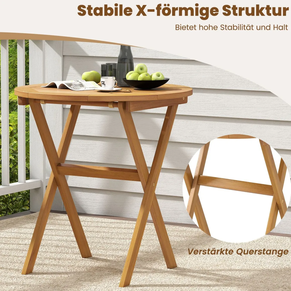 Klappbarer Gartentisch Wetterfester Holztisch Klapptisch aus Akazienholz Runder Esstisch Ø67 cm