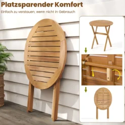 Klappbarer Gartentisch Wetterfester Holztisch Klapptisch aus Akazienholz Runder Esstisch Ø67 cm