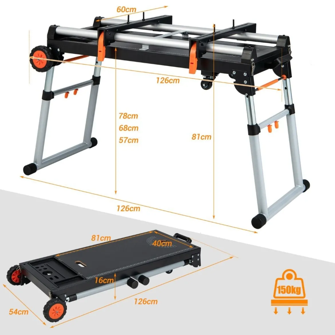 Klappbarer Gehrungssägenständer 5-in-1-Werkbank 126 x 60 x 81 cm