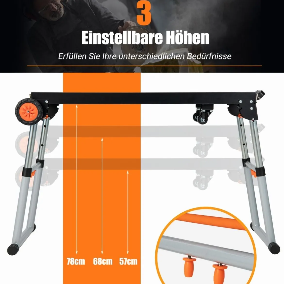 Klappbarer Gehrungssägenständer 5-in-1-Werkbank 126 x 60 x 81 cm