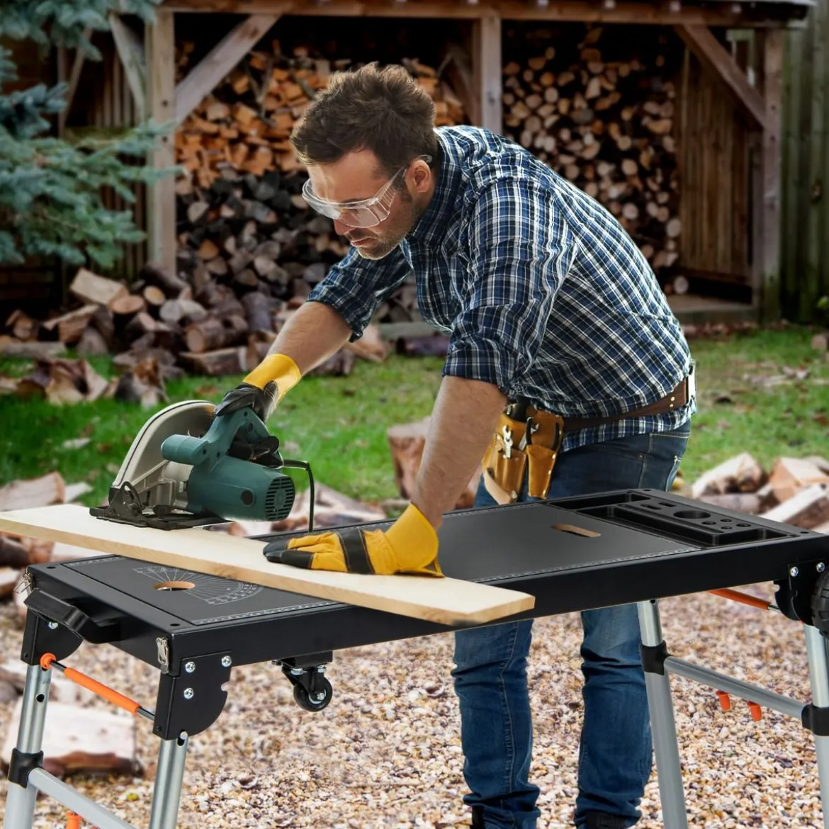 Klappbarer Gehrungssägenständer 5-in-1-Werkbank 126 x 60 x 81 cm