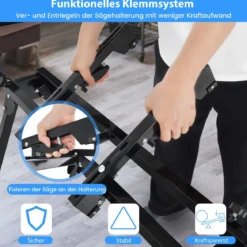 Klappbarer Gehrungssägenständer Universal-Sägeständer mit Ausziehbarer Länge 111 x 65 x 83–91,5 cm Schwarz